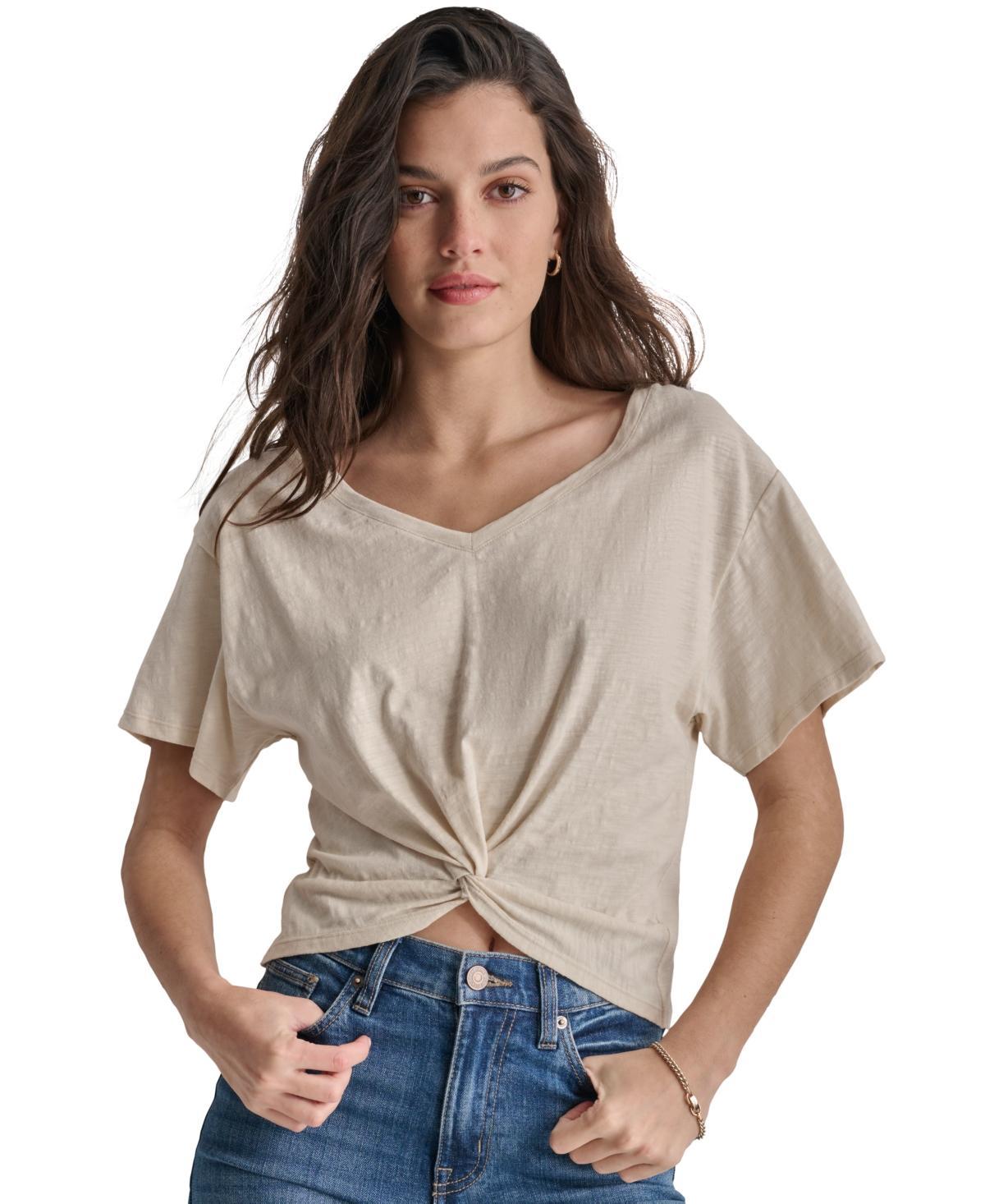 Dkny Womens Cotton Twist-Front V-Neck Short-Sleeve Top Product Image