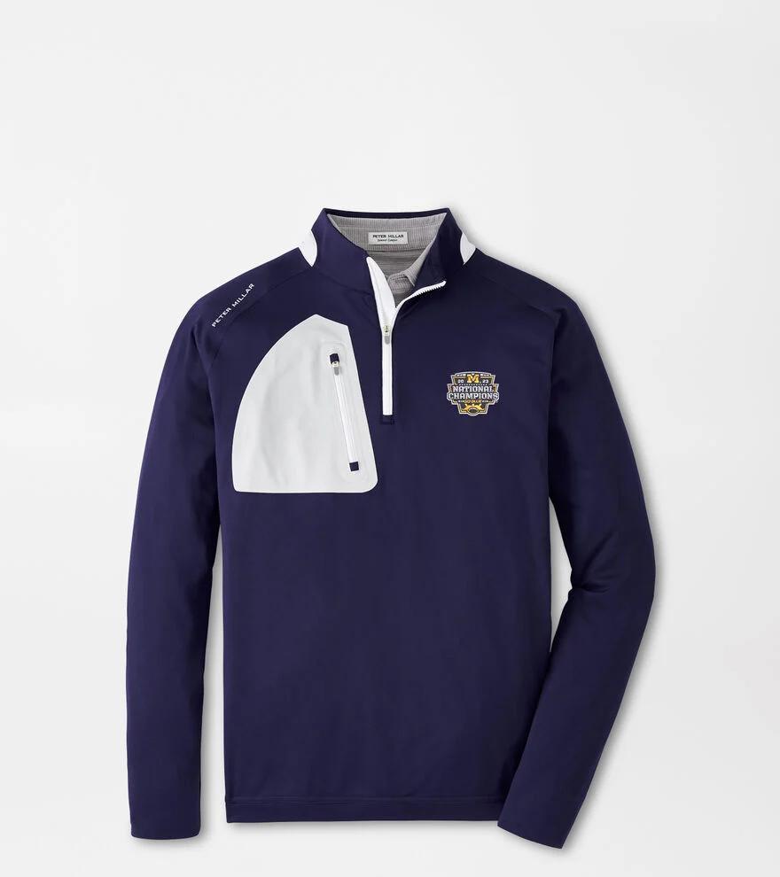 Peter Millar Mens Michigan National Champion Verge Performance Quarter-Zip | Color: Navy | Size: S Product Image