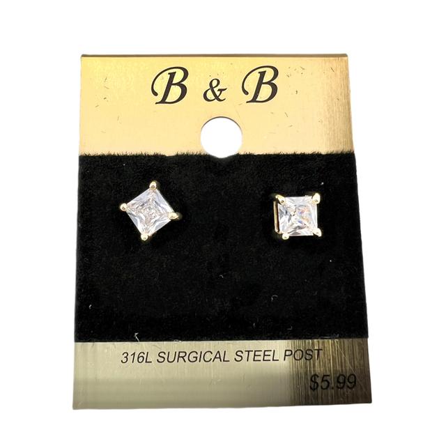 B&B Gold Color Cubic Zirconia Square Stud Earrings Female Product Image