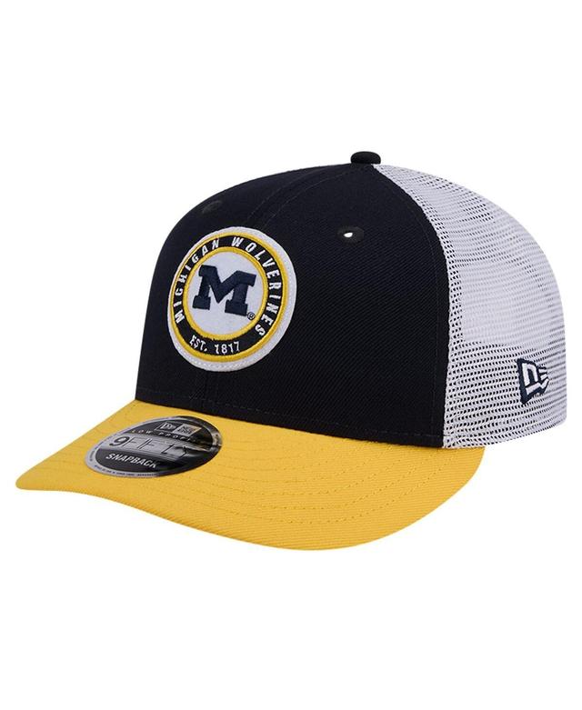 Mens New Era Navy Michigan Wolverines Throwback Circle Patch 9FIFTY Trucker Snapback Hat Product Image