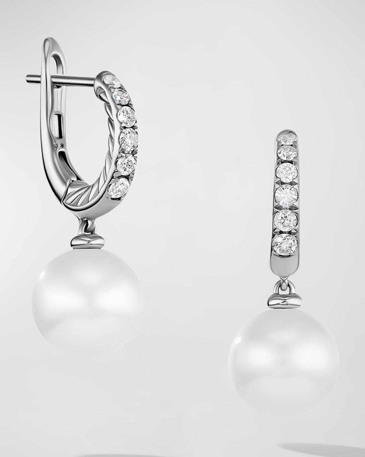 Womens Pearl And Pav Drop Earrings With Diamonds Product Image