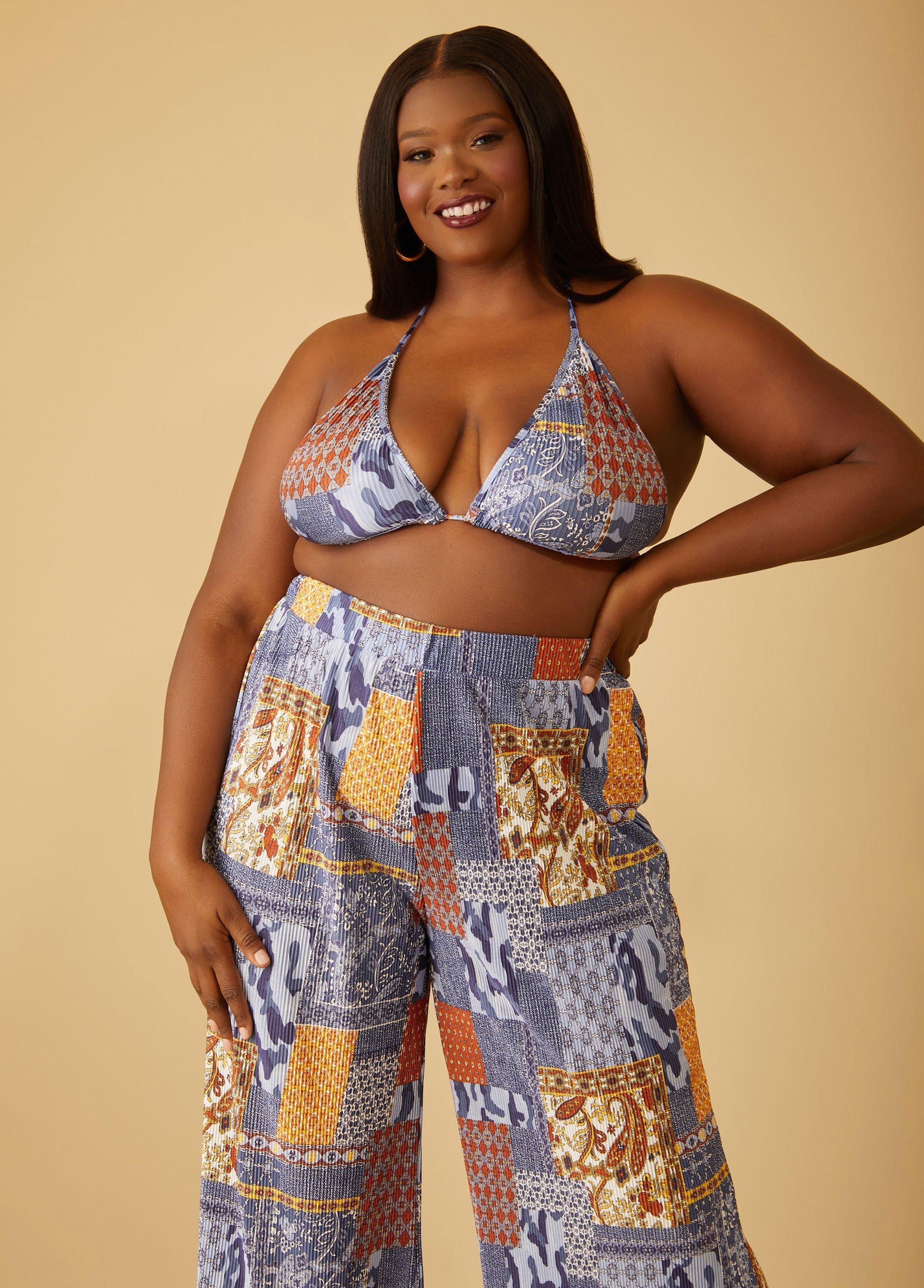 Plus Size Printed Plisse Bralette Ashley Stewart Product Image