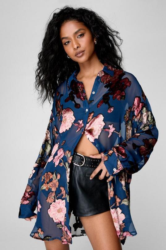 Devore Oversized Sheer Floral Shirt Product Image