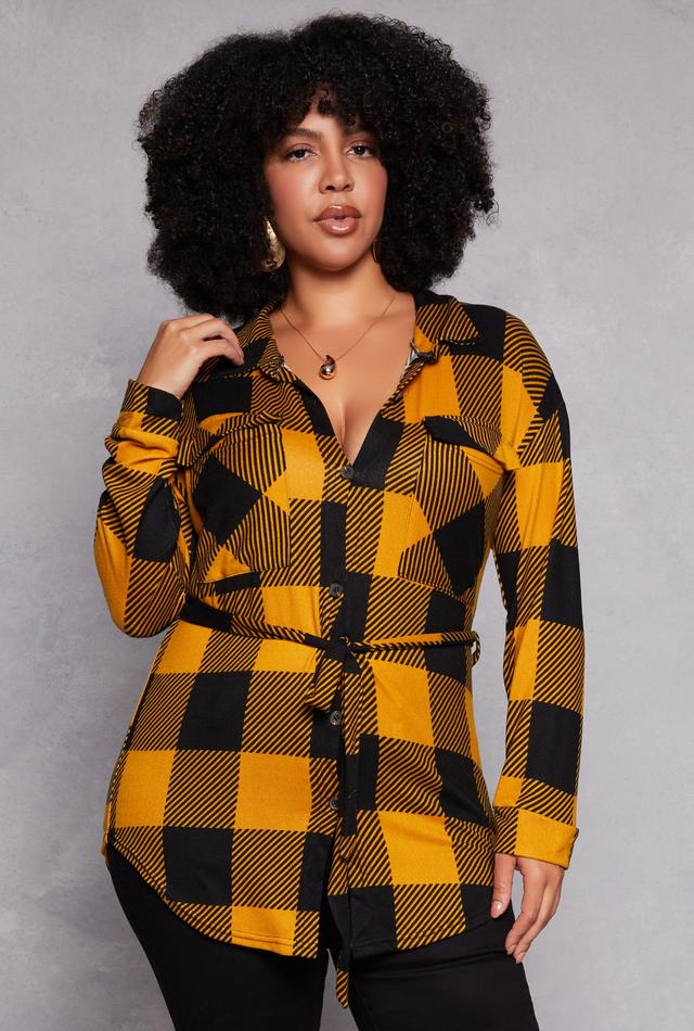 Womens Plus Size Buffalo Plaid Tie Waist Belted Shirt Product Image