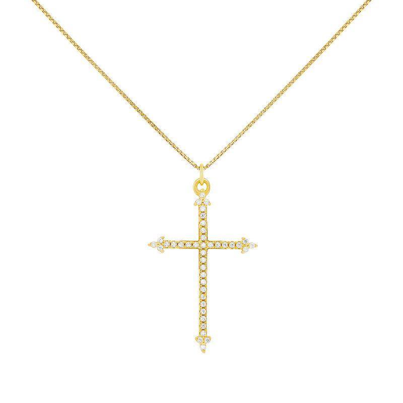 PRIMROSE 18k Gold Over Silver Cubic Zirconia Cross Pendant Necklace, Womens Yellow Gold Tone Clear Product Image