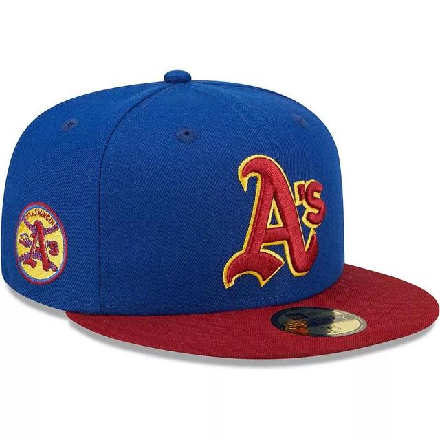 Mens New Era Royal/Red Oakland Athletics Throwback Logo Primary Jewel Gold Undervisor 59FIFTY Fitted Hat Product Image