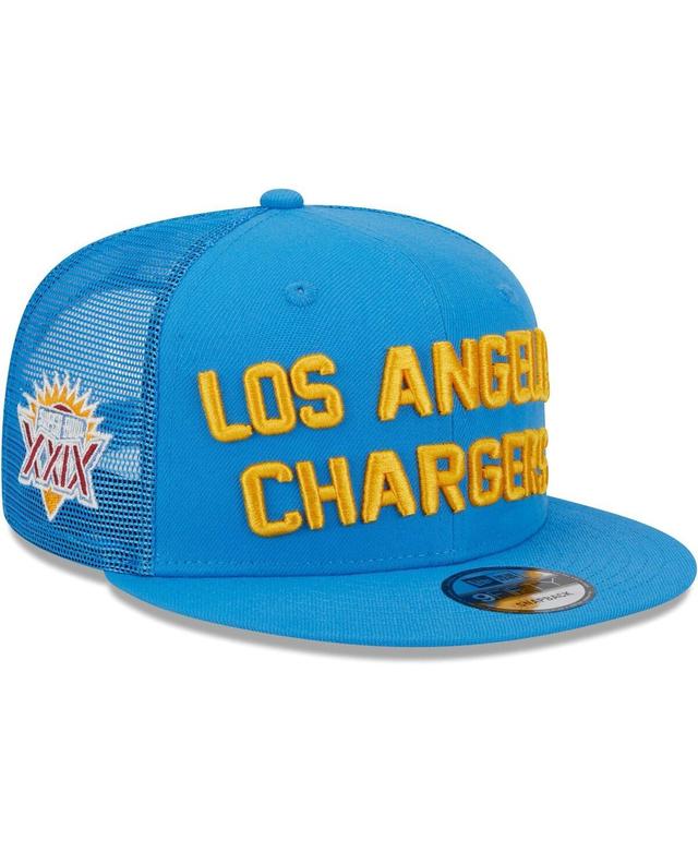 Mens New Era Powder Blue Los Angeles Chargers Stacked Trucker 9FIFTY Snapback Hat Product Image