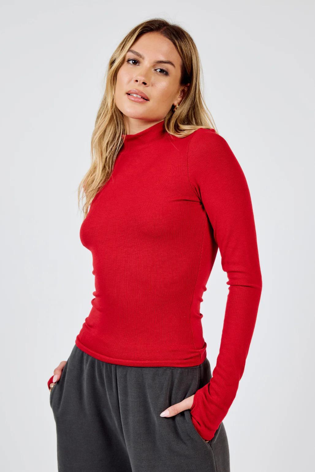 Ronan Mock Neck Top - Red Product Image