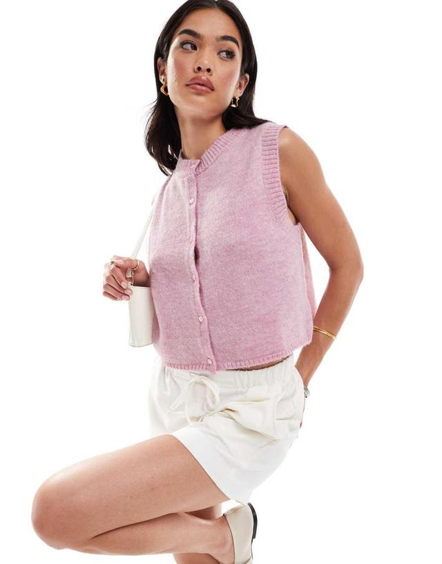 ASOS DESIGN fluffy knit vest in light pink Product Image