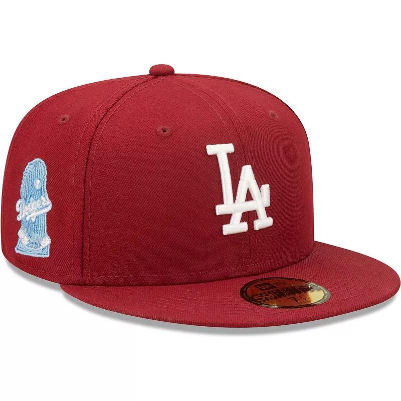 Mens New Era Cardinal Los Angeles Dodgers 2020 World Series Air Force Blue Undervisor 59FIFTY Fitted Hat Product Image