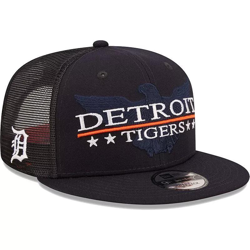 Mens New Era /Black Detroit Tigers Patriot Trucker 9FIFTY Snapback Hat, Blue Product Image