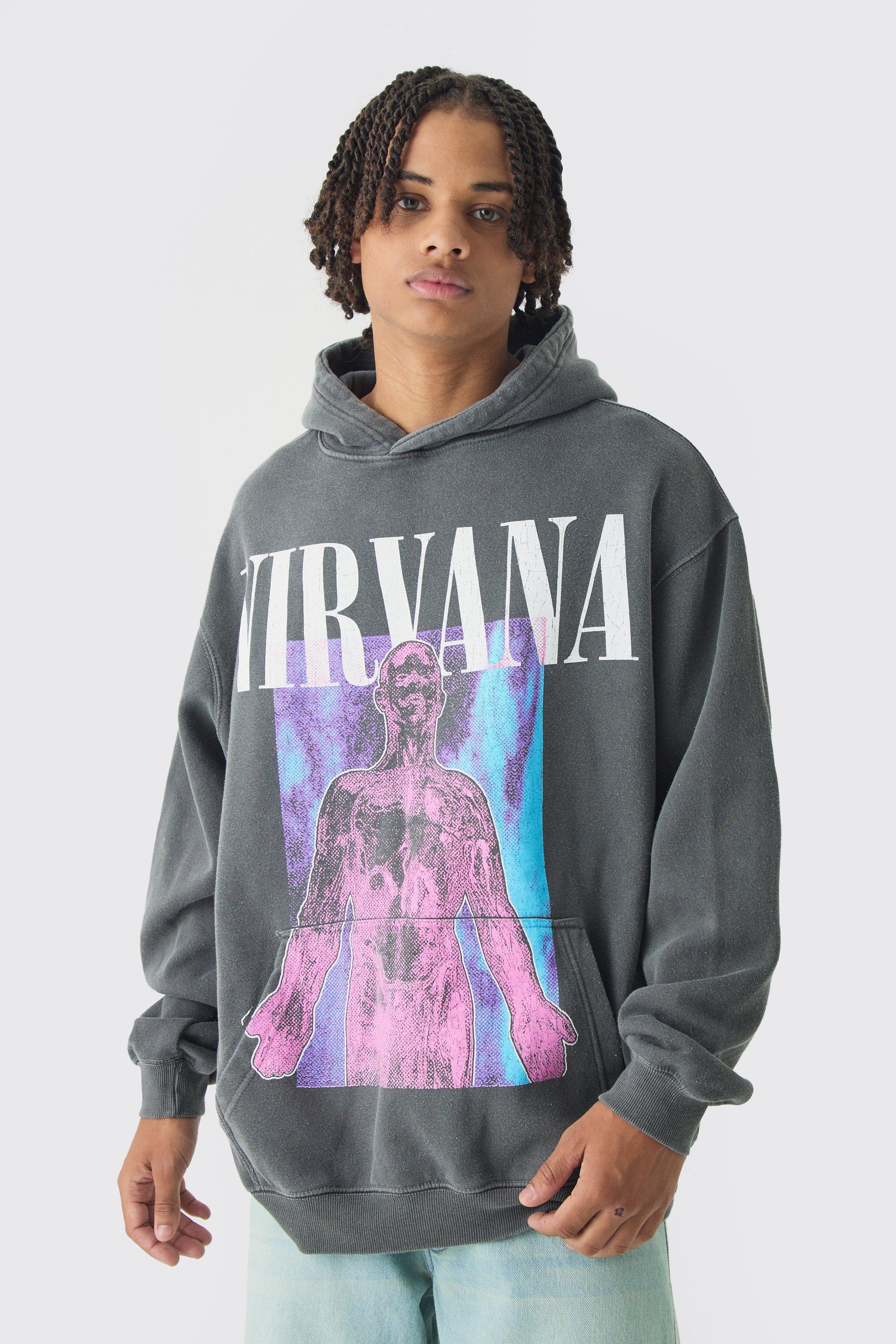 Oversized Nirvana Band Wash License Print Hoodie | boohooMAN USA Product Image