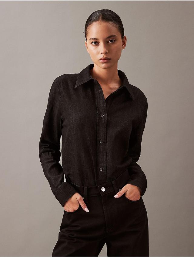 Calvin Klein Womens Chambray Classic Button-Down Shirt - Black - XL Product Image