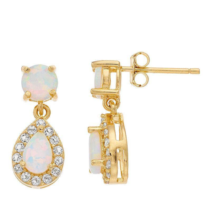 Gemminded 18k Gold Over Silver Lab-Created Opal Drop Earrings, Womens, Gold Tone Product Image