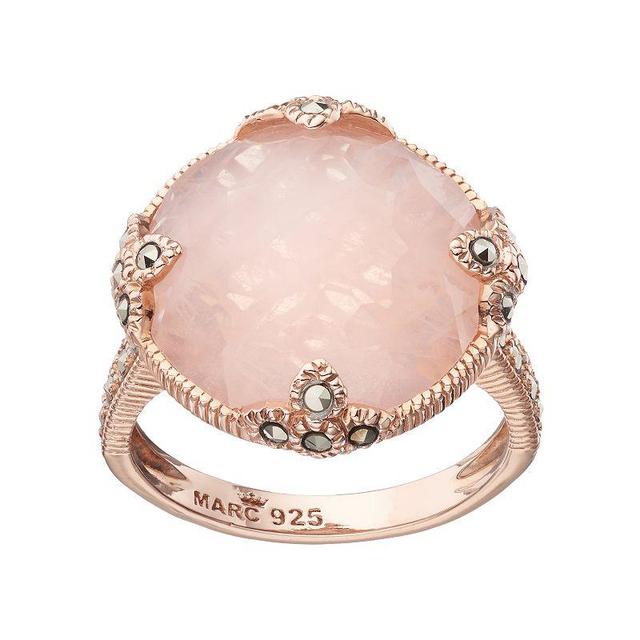 Lavish by TJM 18k Rose Gold Over Silver Rose Quartz & Marcasite Circle Ring, Womens Multicolor Product Image