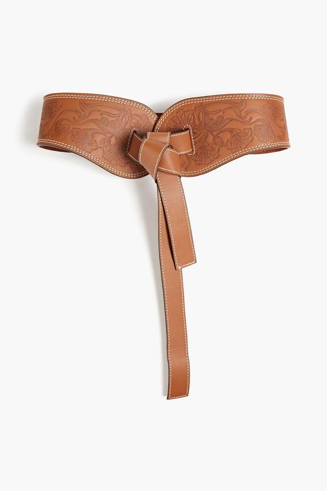 Embossed Leather Belt In Light Brown Product Image