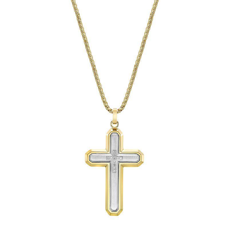 LYNX Mens Two Tone Stainless Steel Diamond Accent Cross Pendant Necklace Multicolor Product Image