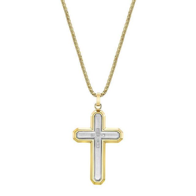 LYNX Mens Two Tone Stainless Steel Diamond Accent Cross Pendant Necklace Multicolor Product Image