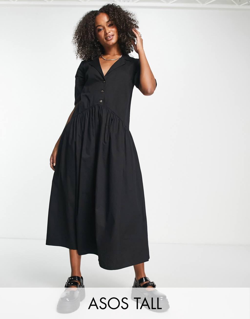 ASOS DESIGN Tall twill collared button midi smock dress Product Image