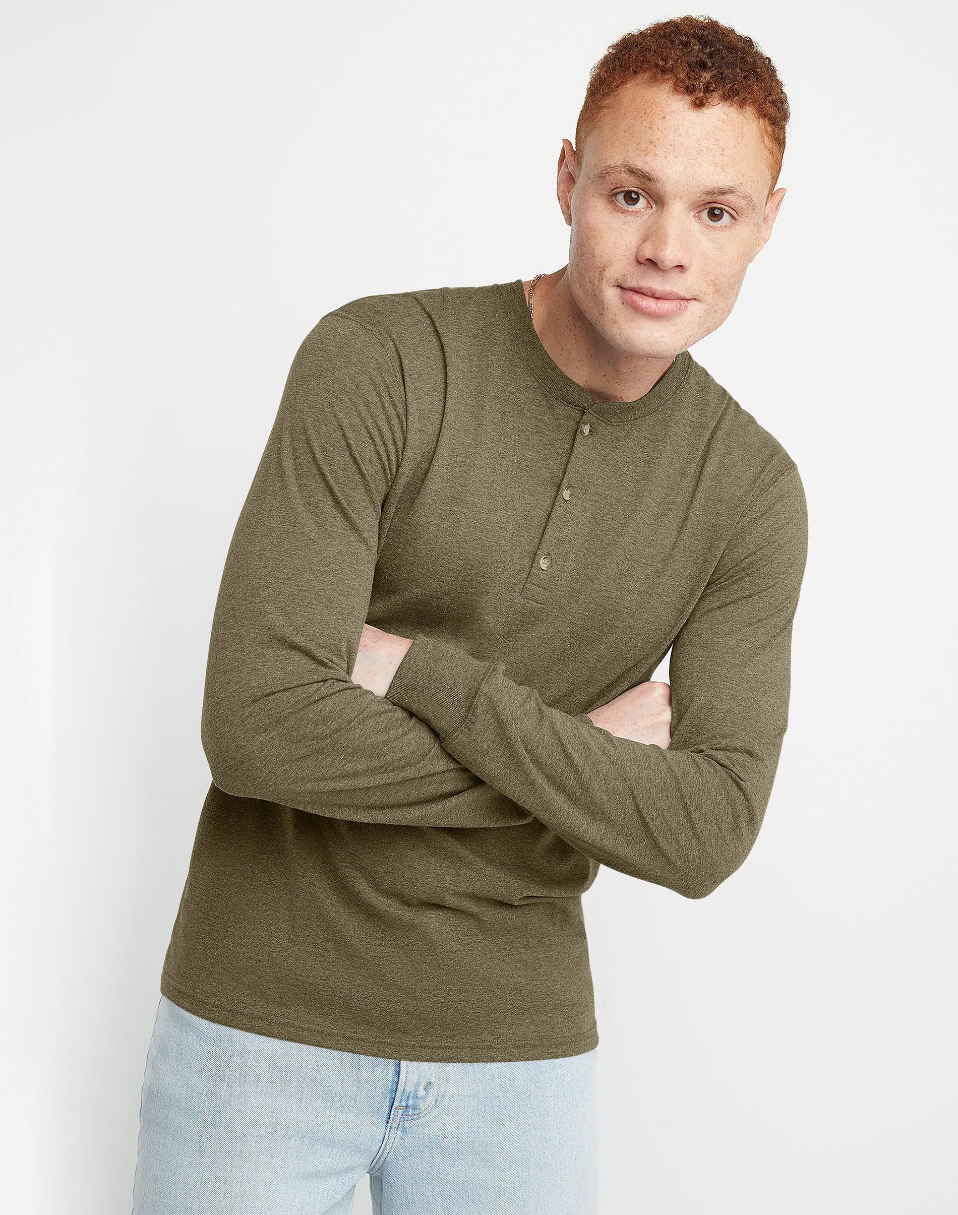 Mens Hanes Originals Tri-Blend Long Sleeve Henley T-shirt Product Image