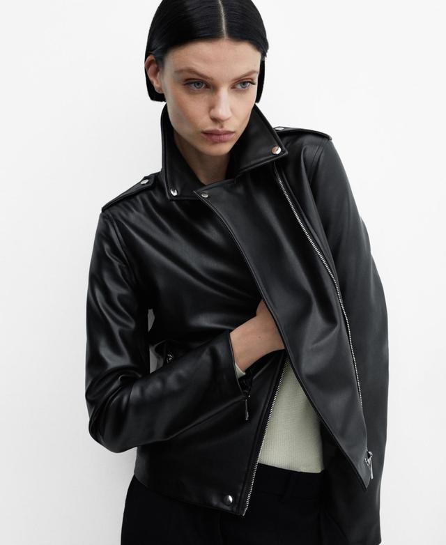 Mango Womens Faux-Leather Biker Jacket Product Image