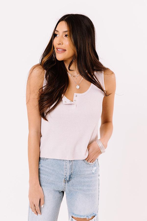 Simply Thriving Waffle Knit Top In Light Blush Product Image