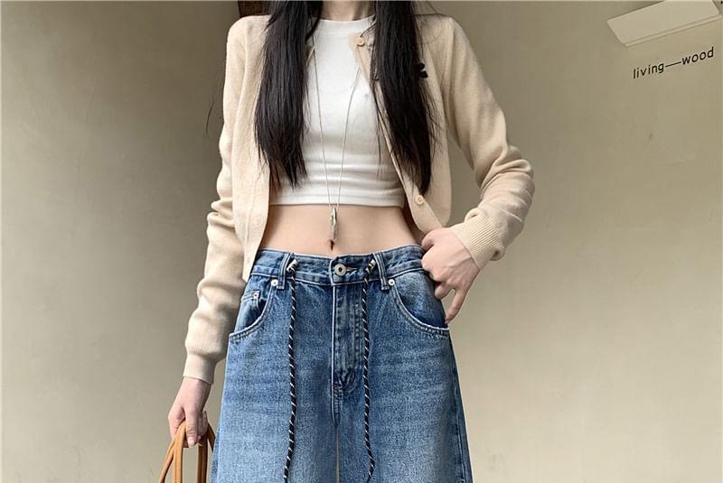 Low Waist Washed Wide Leg Jeans Product Image