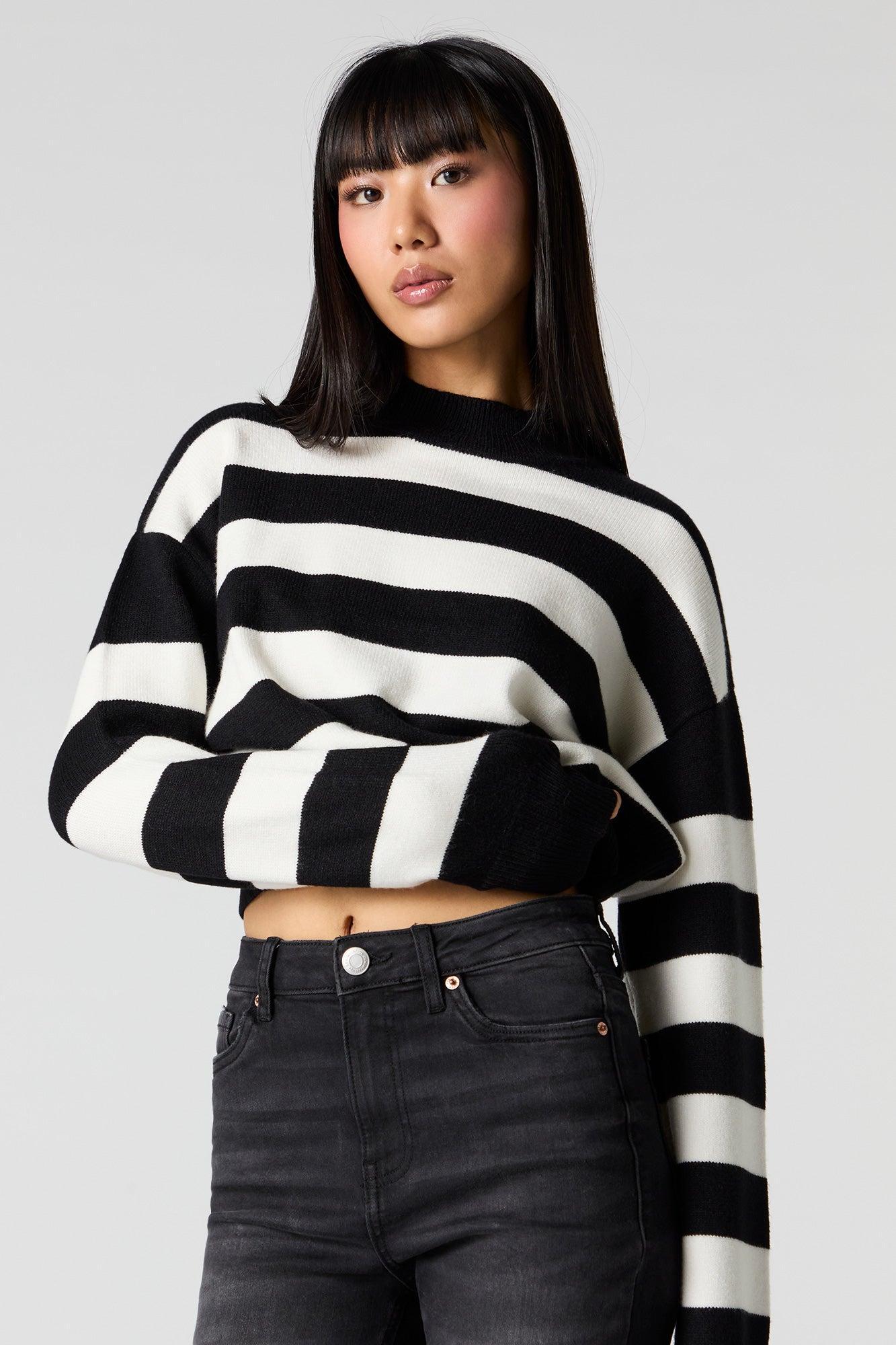 Striped Knit Mock Neck Sweater Female Product Image