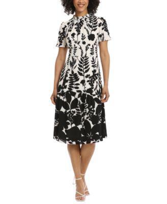 Maggy London Womens Printed Ruffle-Neck Midi Dress - Ivory Product Image