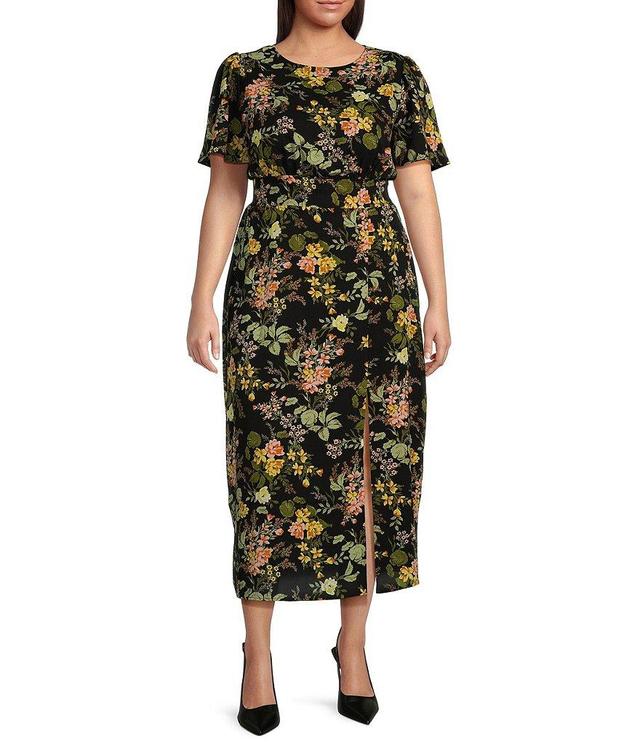 Sugarlips Plus Size Night Bloom Floral Print Short Sleeve Midi Dress Product Image