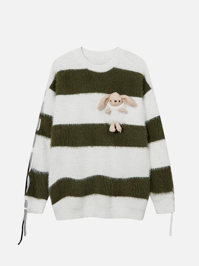 Aelfric Eden Cute Rabbit Stripe Drawstring Mohair Sweater Product Image