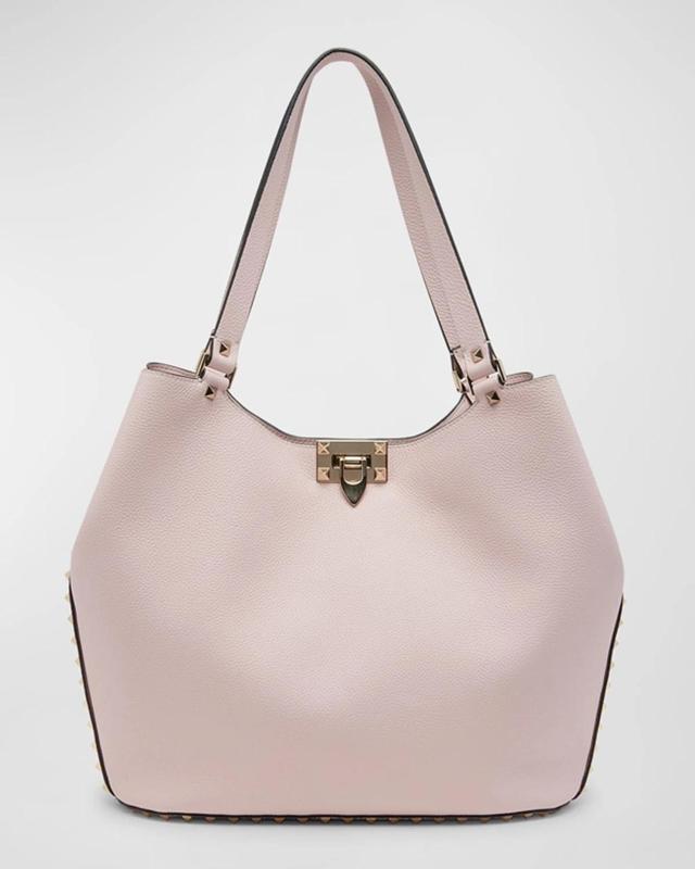 Small Rockstud Leather Tote Bag In Powder Product Image