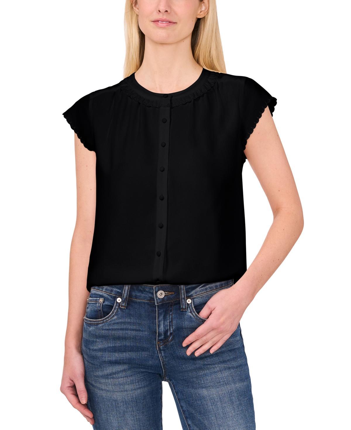 CeCe Womens Scalloped Cap Sleeve Blouse Product Image