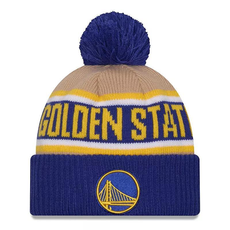 Mens New Era Royal/Tan Golden State Warriors 2024 NBA Draft Cuffed Knit Hat with Pom Product Image