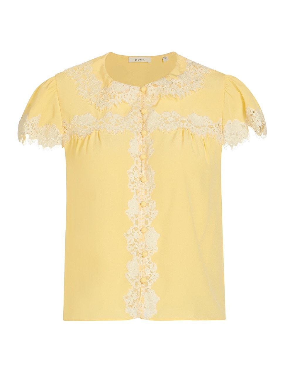 Womens Josephine Lace-Trim Silk Blouse Product Image