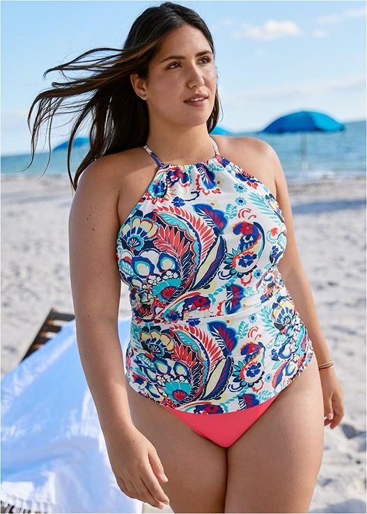 Ruched Side Halter Tankini Top Product Image