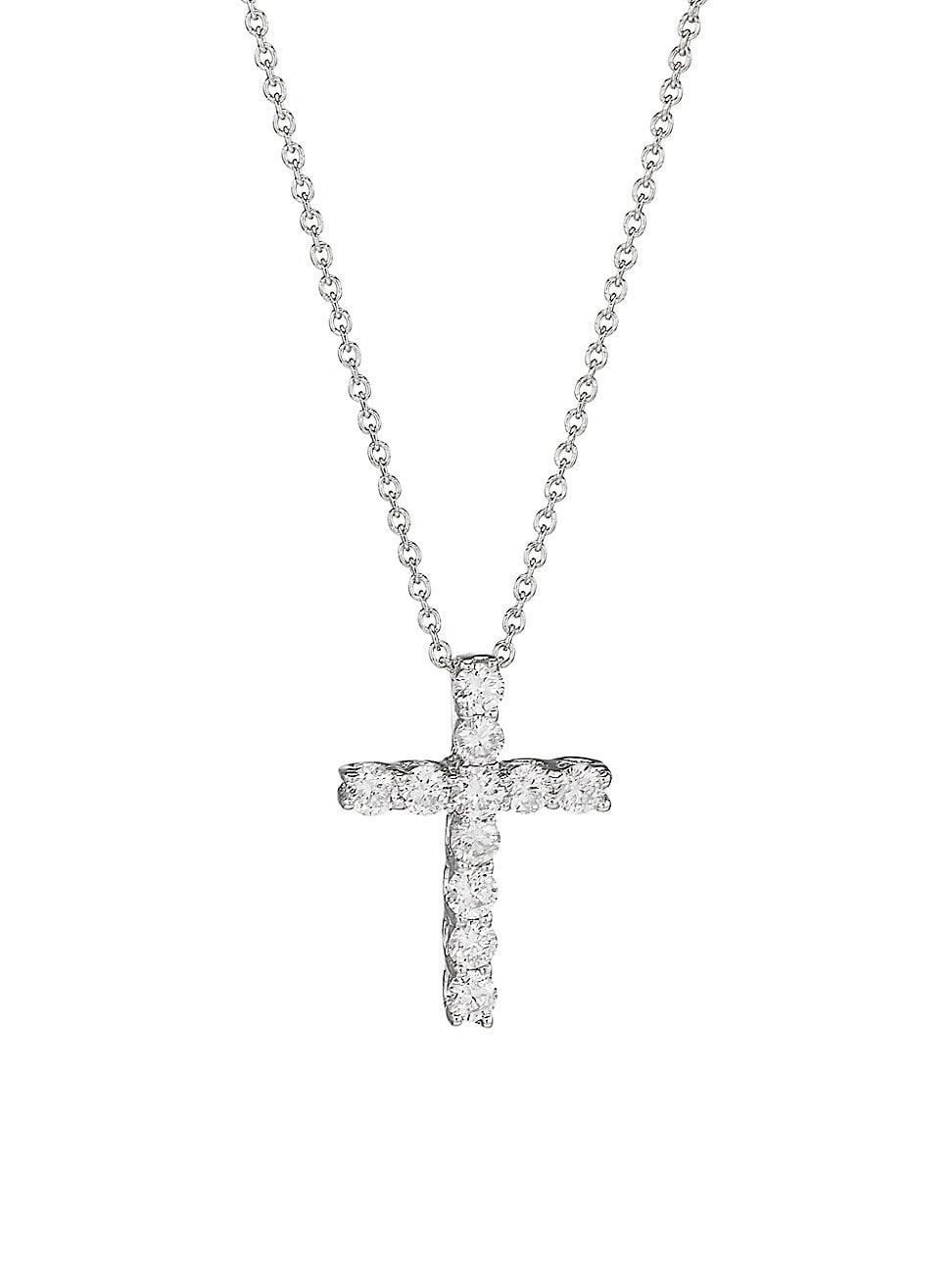 Womens 14K White Gold & 0.32 TCW Diamond Cross Pendant Necklace Product Image