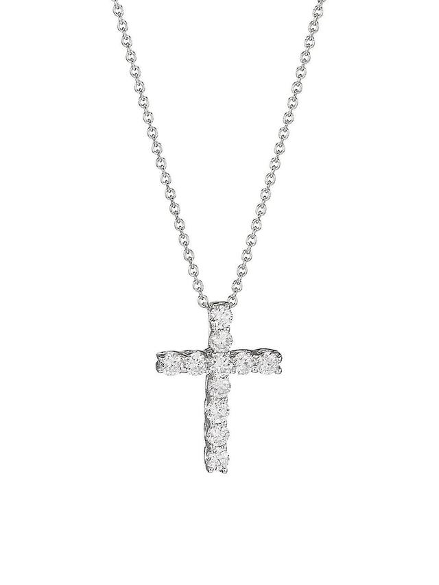 Womens 14K White Gold & 0.32 TCW Diamond Cross Pendant Necklace Product Image