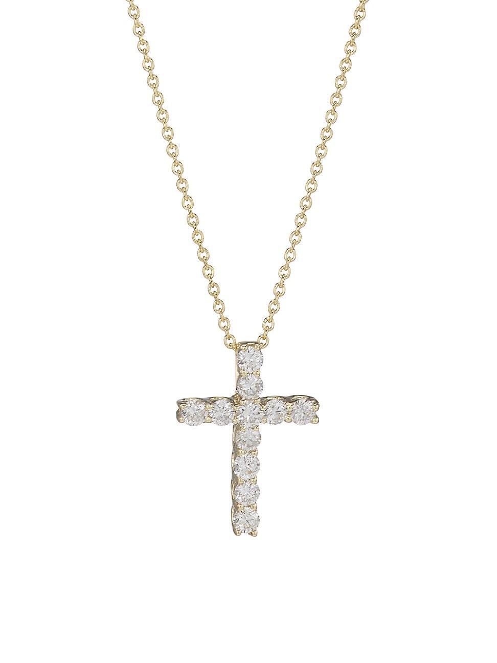 Womens 14K Yellow Gold & 0.32 TCW Diamond Cross Pendant Necklace Product Image