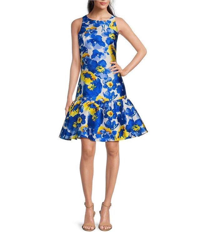 Julia Jordan Monroe Twill Floral Print Crew Neck Sleeveless Ruffle Hem Dress Product Image