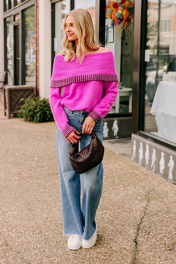 Chic Moment Off Shoulder Knit Sweater in Violet Product Image