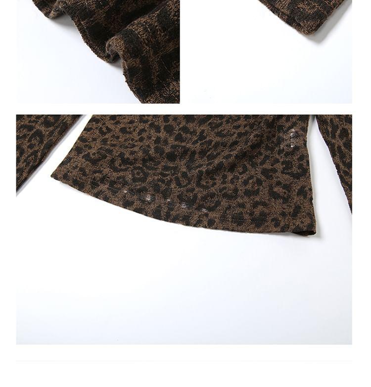 Long-Sleeve Cowl Neck Leopard Print Tee Product Image