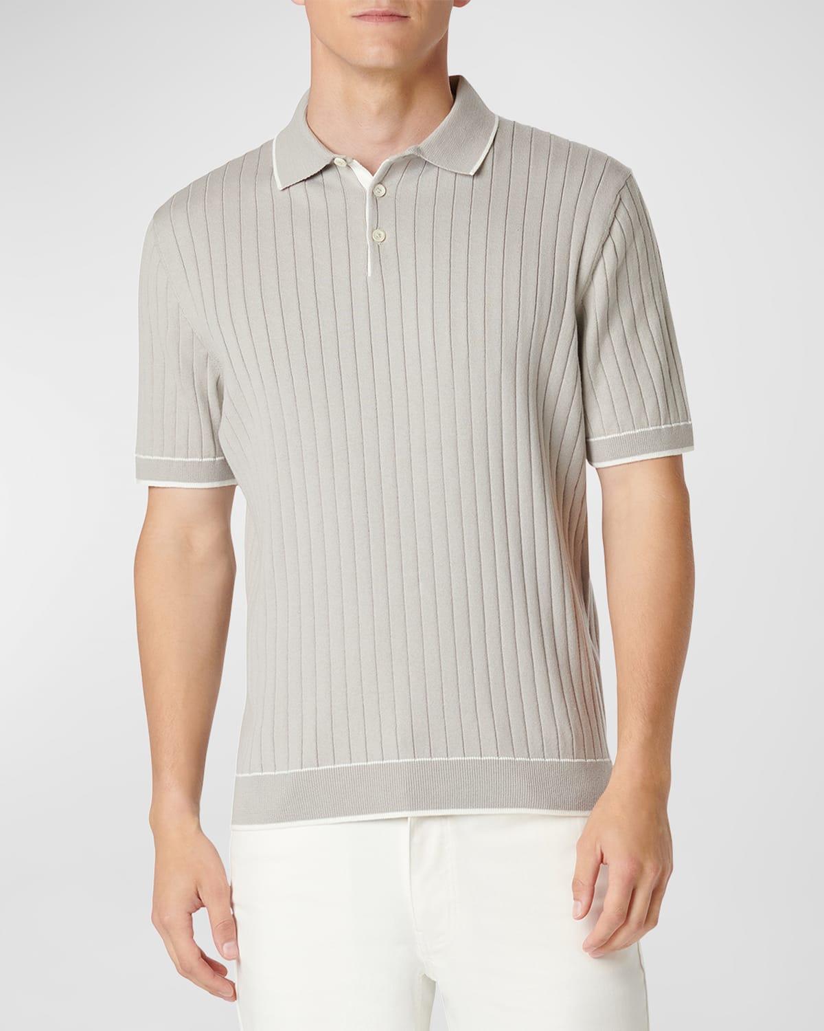 Mens Rib-Knit Short-Sleeve Polo Sweater product image