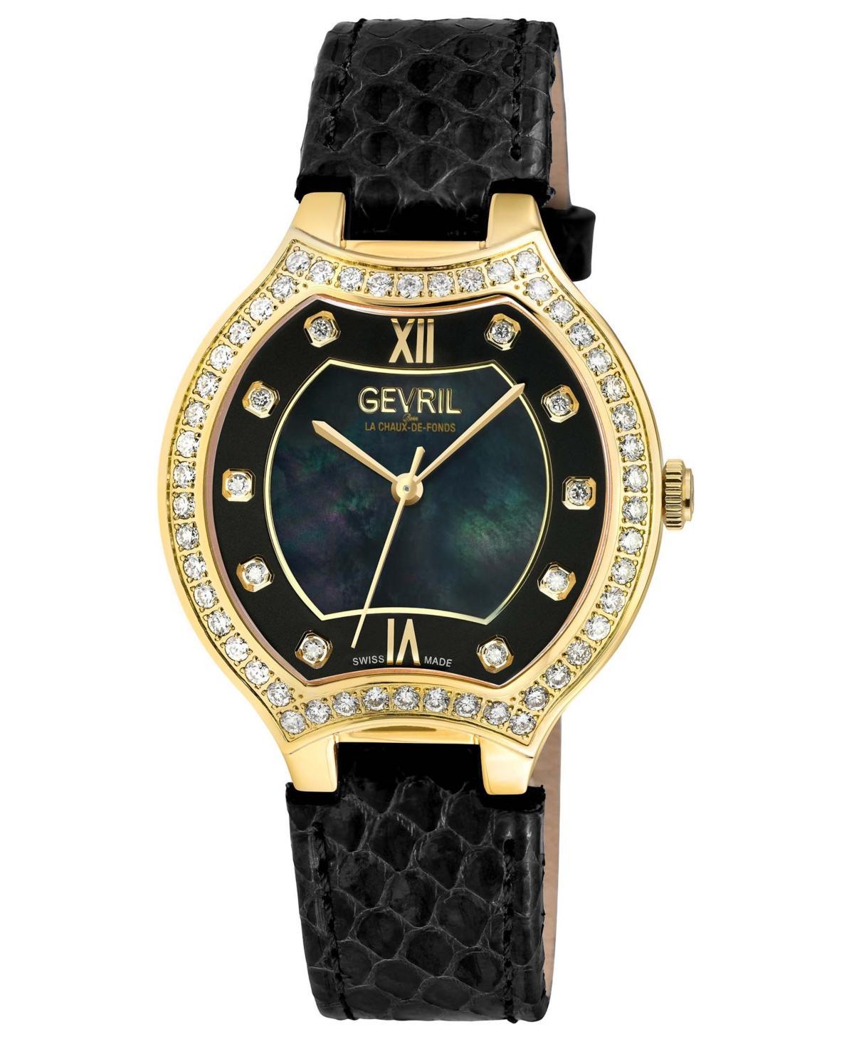 Gevril Womens Lugano Swiss Quartz Black Leather Watch 35mm Product Image