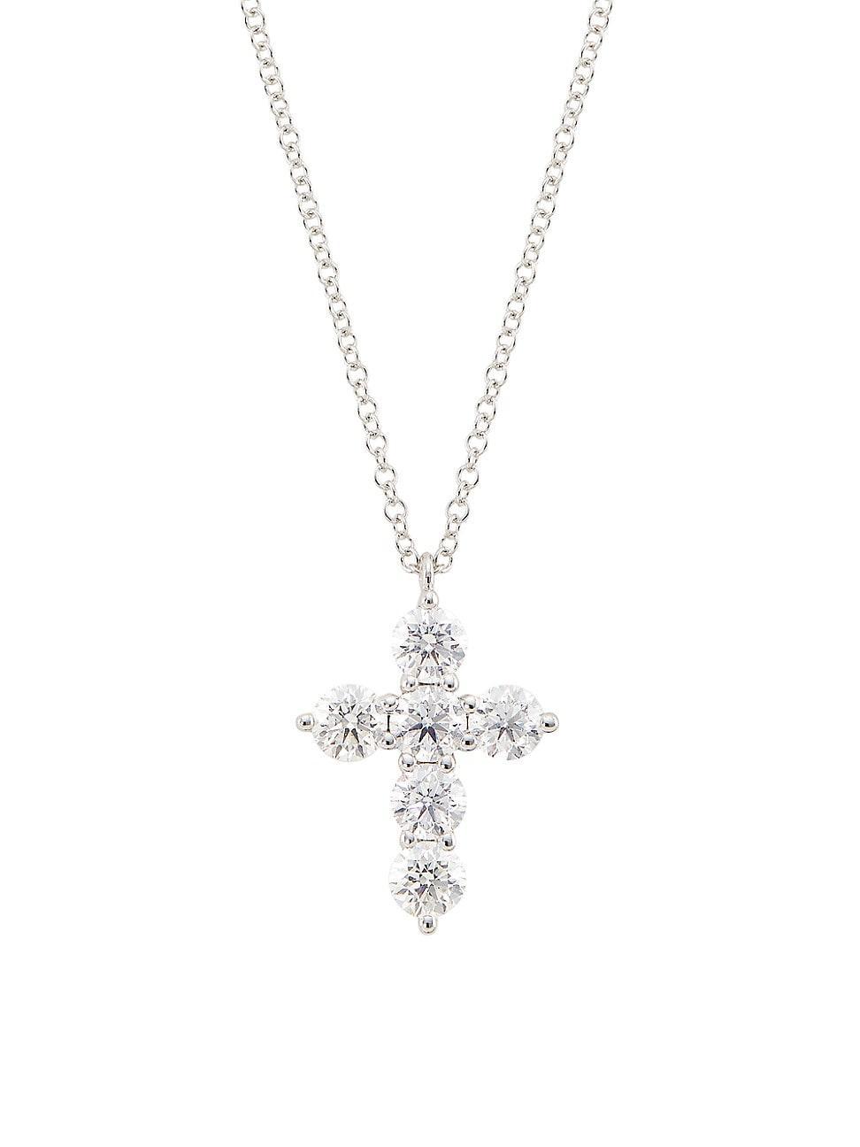 Womens 14K White Gold & 1.10 TCW Diamond Cross Pendant Necklace - White - White Product Image