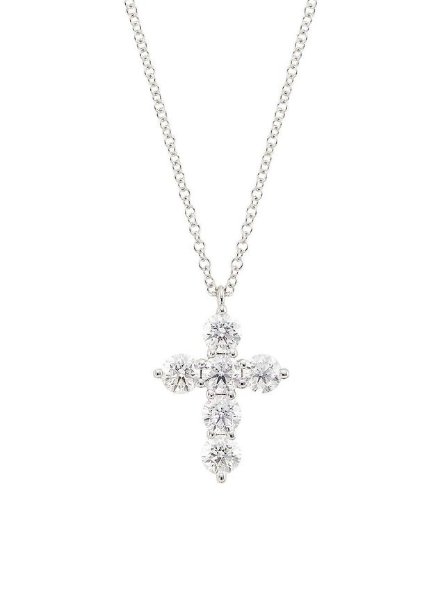 Womens 14K White Gold & 1.10 TCW Diamond Cross Pendant Necklace Product Image