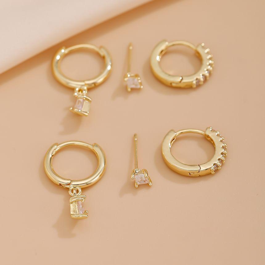 Set: Rhinestone Stud Earring + Hoop Earring Product Image