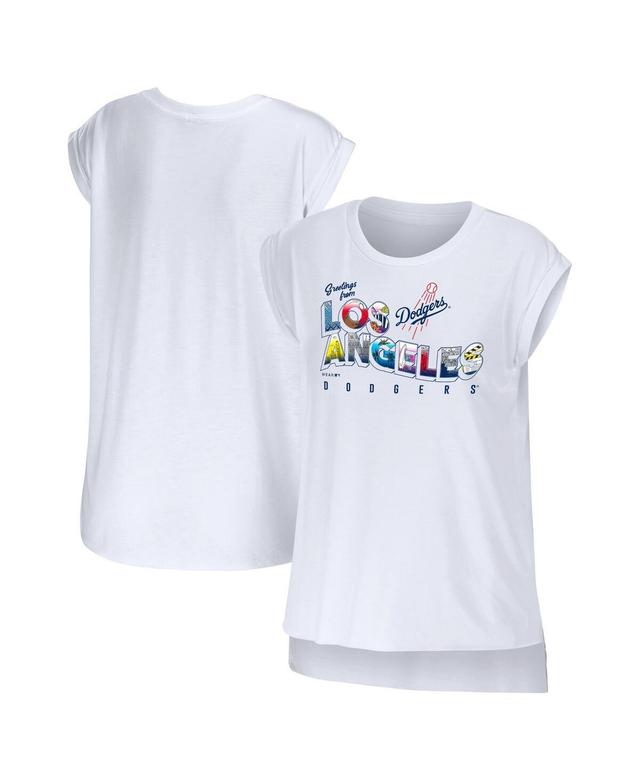 Womens Wear by Erin Andrews White Los Angeles Dodgers Greetings From T-shirt Product Image