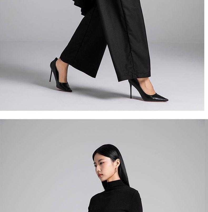 Drawstring Waist Mock Two-Piece Plain Asymmetrical Pleated Panel Wide Leg Pants Product Image