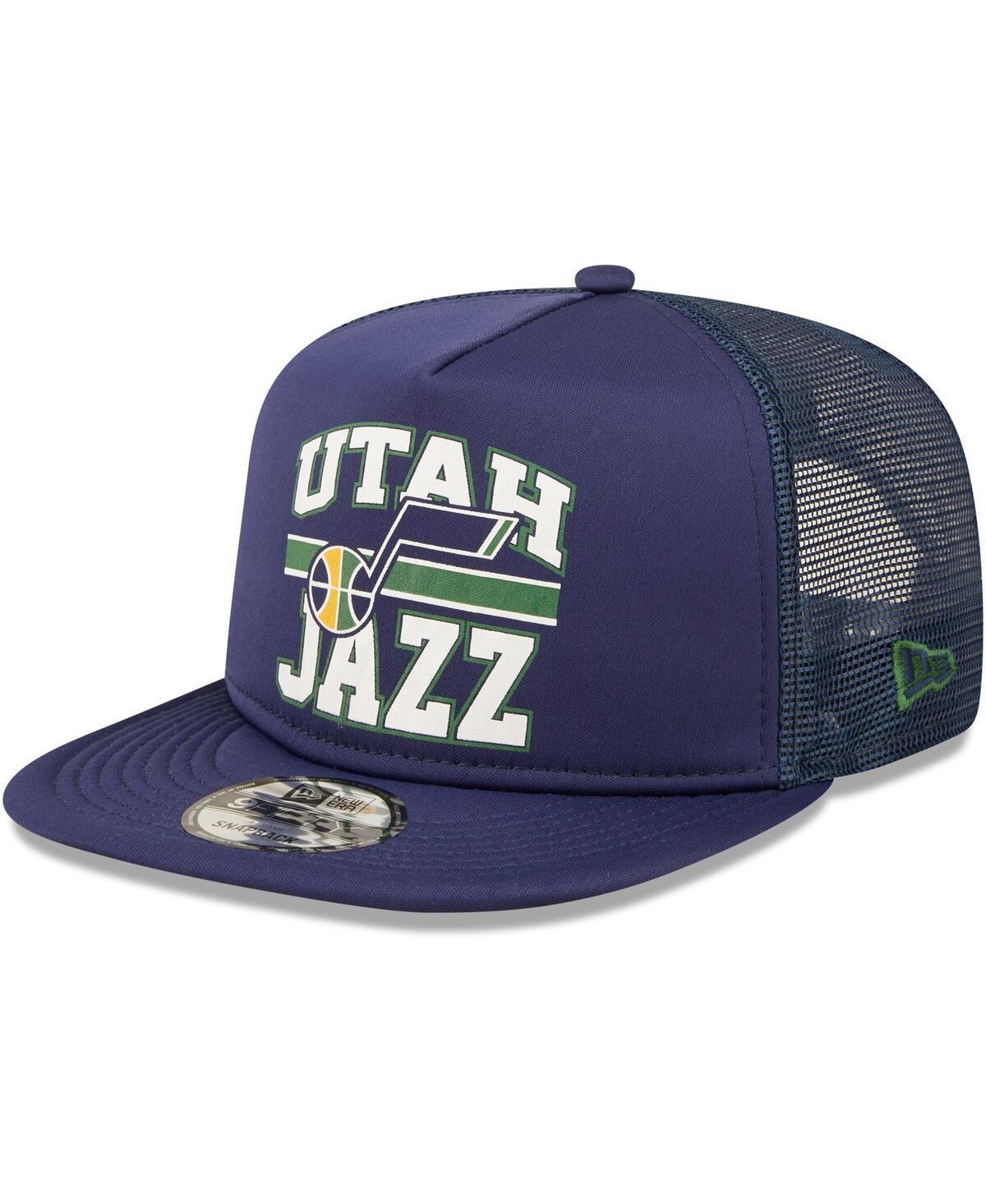 Mens New Era Navy Utah Jazz Logo A-Frame 9FIFTY Trucker Snapback Hat, Jaz Blue Product Image